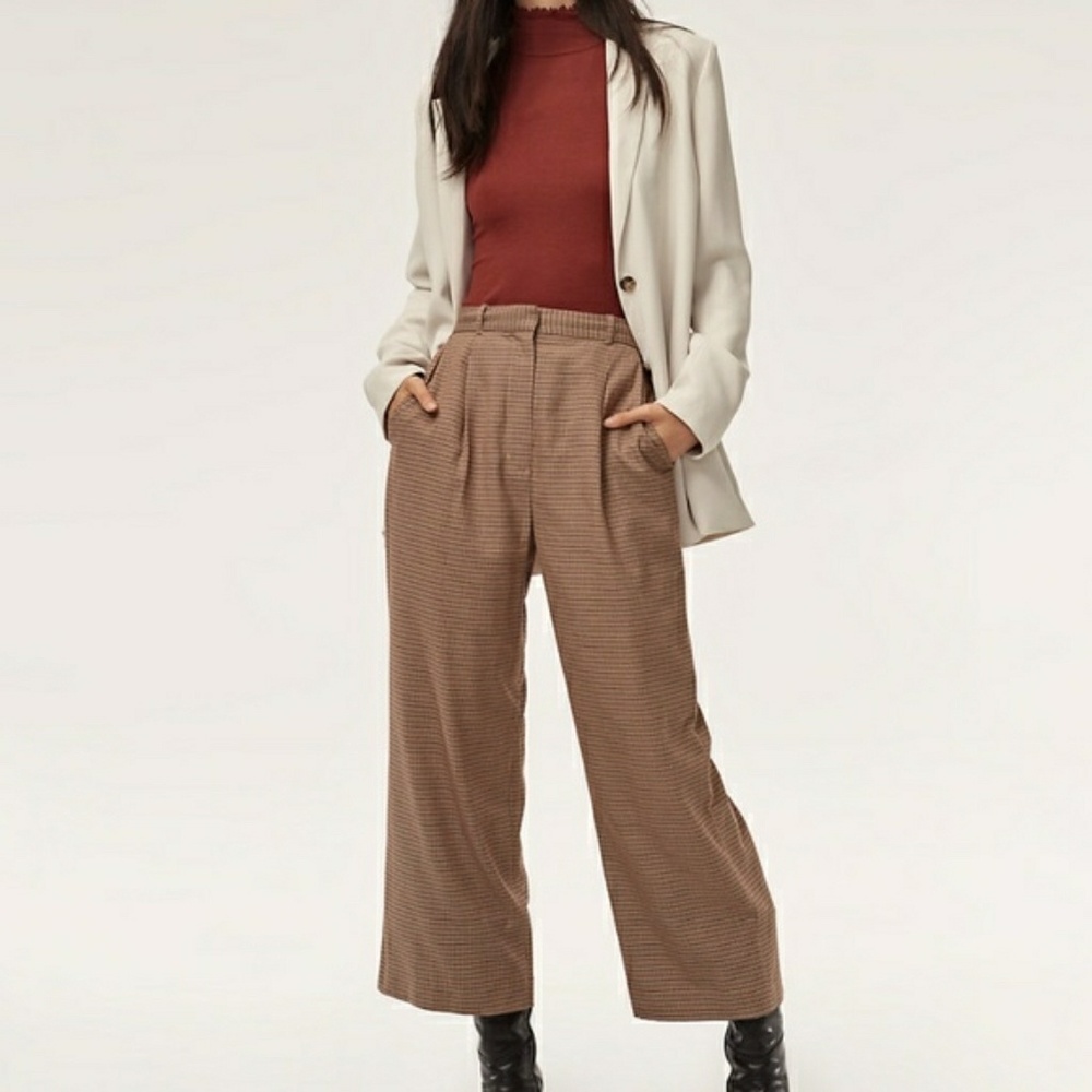 Aritzia Aurel cropped high wasited pleated trouser